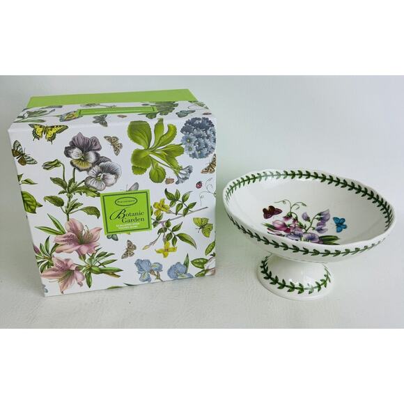 Portmeirion Botanic Garden Porcelain Scalloped Edge Footed Bowl 7" New Open Box - Picture 1 of 7